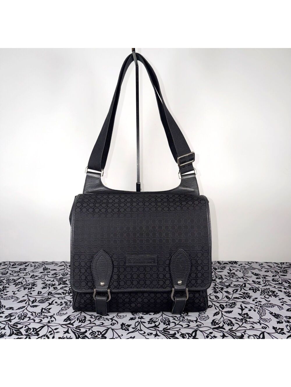 Y2k Salvatore Ferragamo Gancini Canvas/Leather Messenger Bag - Picture 2 of 9
